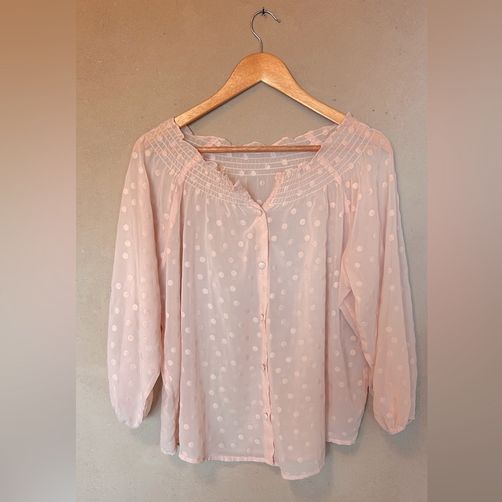 Sheer peach polka dot top